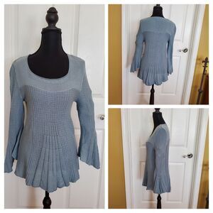 Parkhurst Dusty Blue Fit & Flare Bell Sleeve Sweater Size SMALL Coastal
